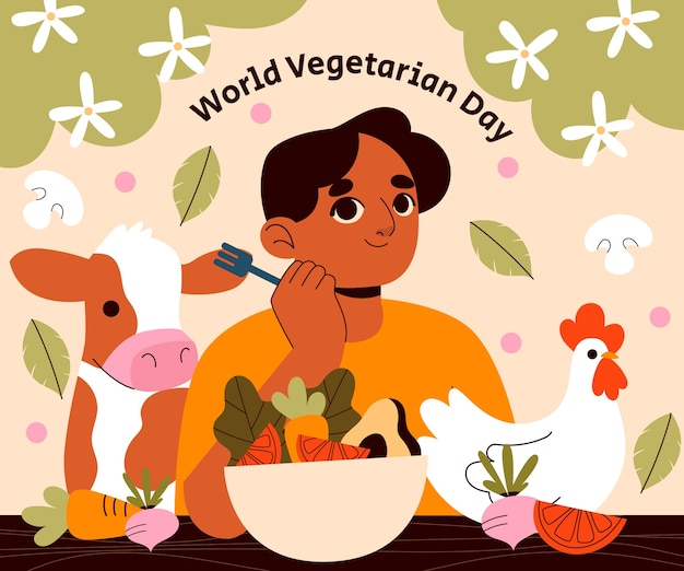 Vettore gratuito illustrazione piatta per la giornata mondiale dei vegetariani