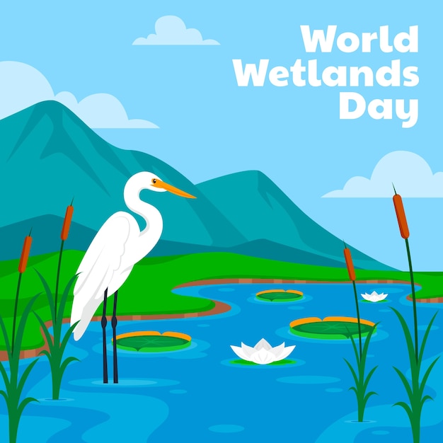 Flat illustration for world wetlands day with flora and fauna