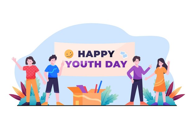Flat illustration of youth day celebrated by different people