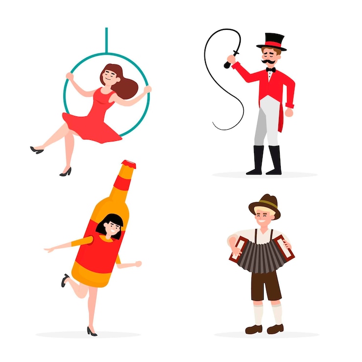 Free Vector flat illustrations of carnival characters wearing costumes