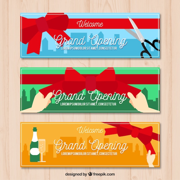 Free vector flat inauguration banners with fun style