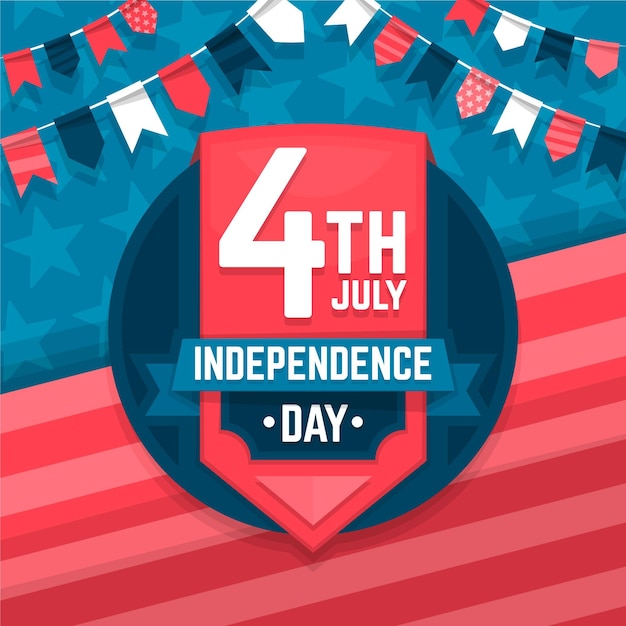 Бесплатное векторное изображение Плоский день независимости 4 июля с гирляндами