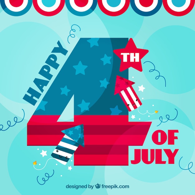 Free vector flat independence day background with smiling firecrackers