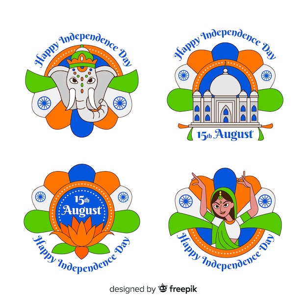 Flat india independence day badge collection