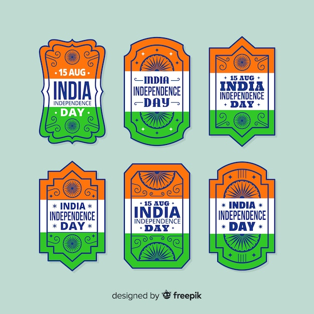 Free vector flat india independence day badge collection