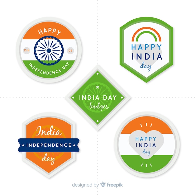 Free vector flat india independence day badge collection