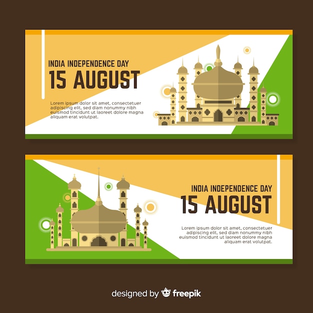 Flat india independence day banners