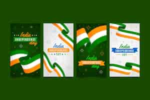 Free vector flat india independence day instagram stories collection