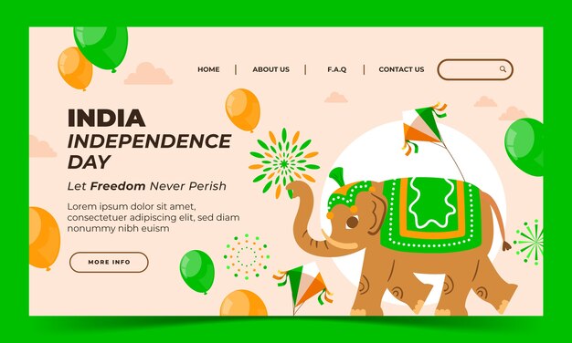 Free vector flat india independence day landing page template