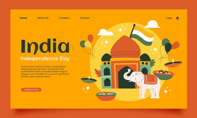 Плоский шаблон целевой страницы дня независимости индии