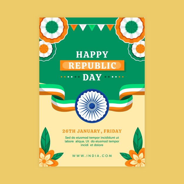 평평한 인도 공화국 날 수직 포스터 템플릿