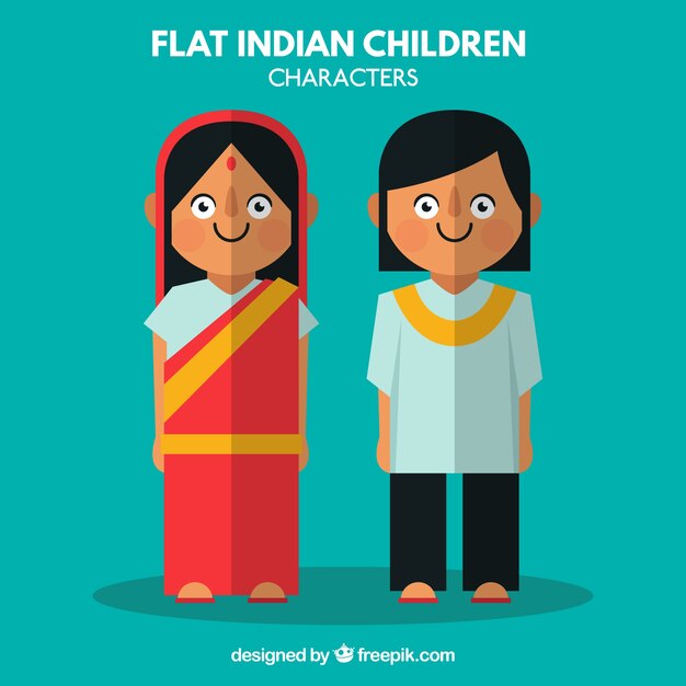 Flat indian children characters