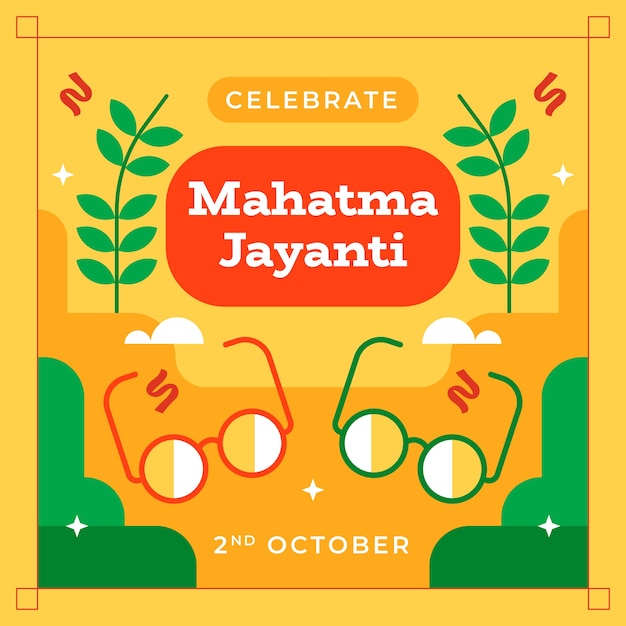 Плоская индийская иллюстрация празднования махатмы
