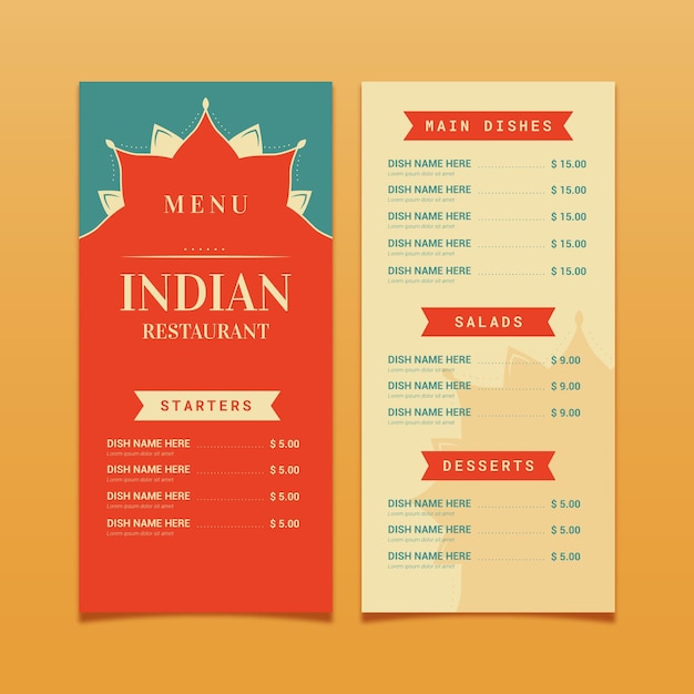 Flat indian menu template