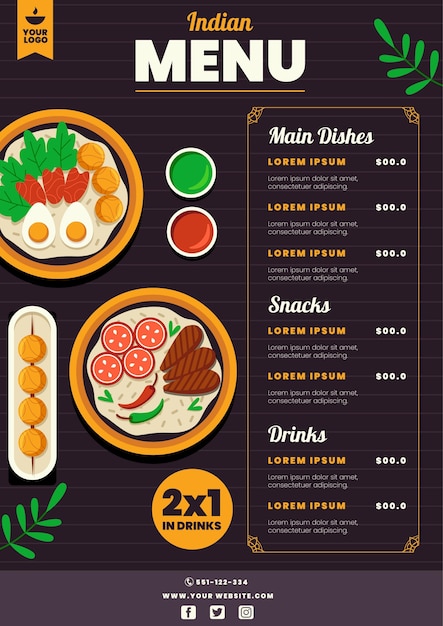 Free vector flat indian menu template