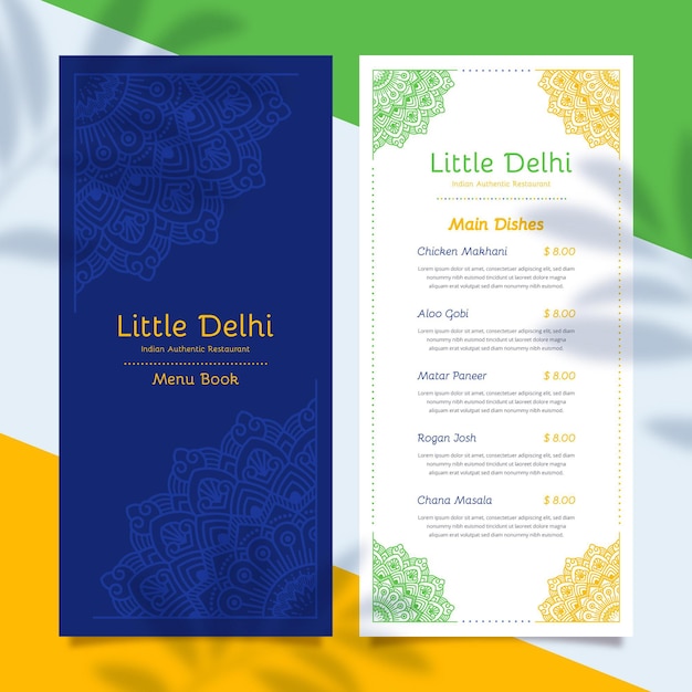 Free vector flat indian menu template