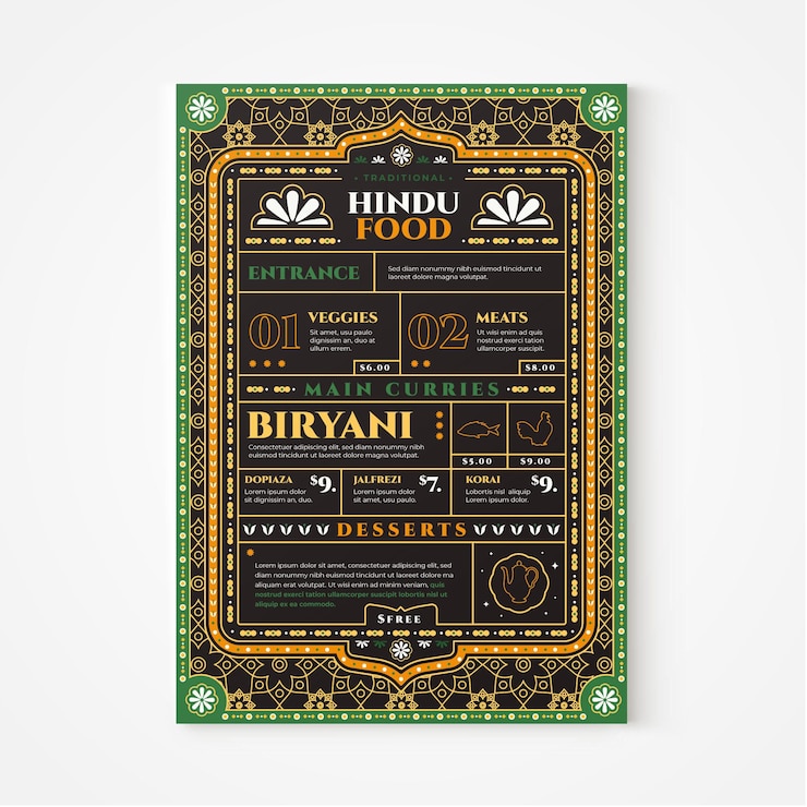 Free Vector flat indian menu template