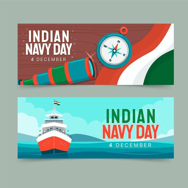 Плоские горизонтальные баннеры день военно-морского флота Индии