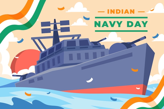 免费矢量平面插图印度海军的一天