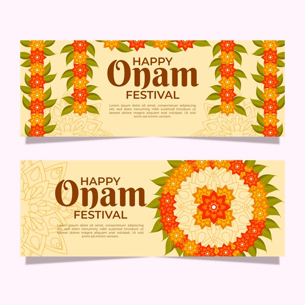 평면 인도 onam 배너 세트