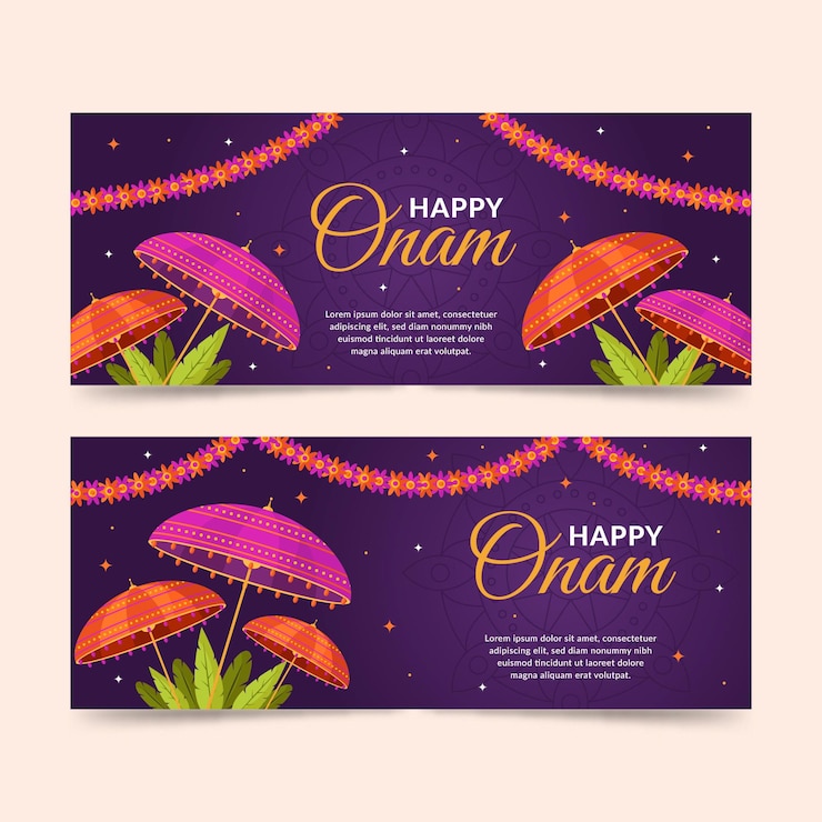 मुफ़्त वेक्टर flat indian onam banners set