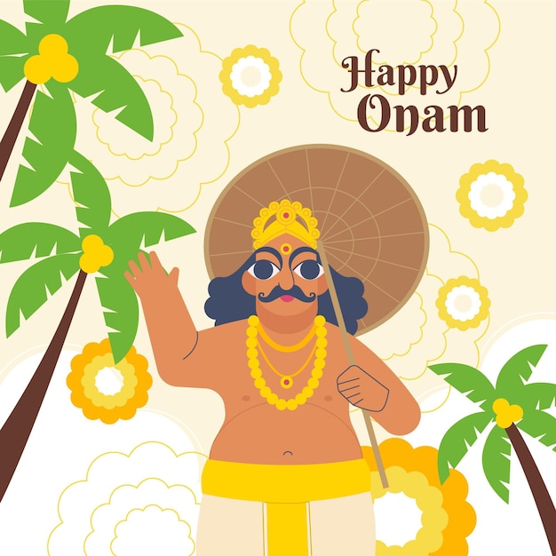 Бесплатное векторное изображение Плоская индийская иллюстрация празднования онама