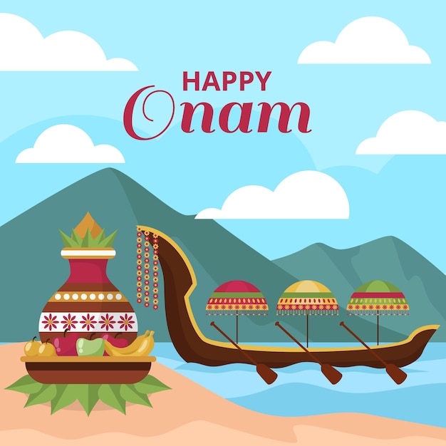 무료 벡터 평면 인도 onam 그림