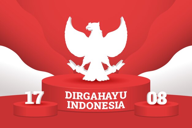 Fondo piatto del giorno dell'indipendenza dell'indonesia con lo stemma dell'aquila