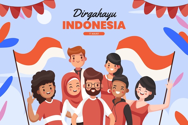 Vettore gratuito fondo piatto del giorno dell'indipendenza dell'indonesia