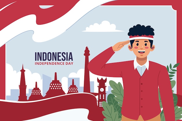 플랫 인도네시아 독립 기념일 배경 템플릿
