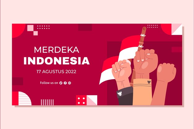 Flat indonesia independence day horizontal banner template with fists up