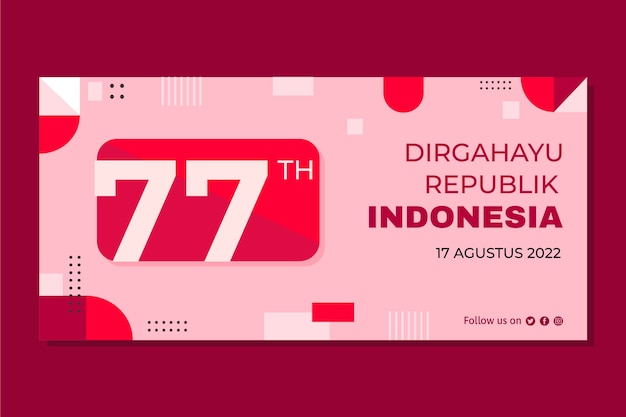 Плоский шаблон горизонтального баннера дня независимости индонезии с номером