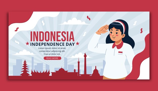 Плоский шаблон горизонтального баннера дня независимости индонезии