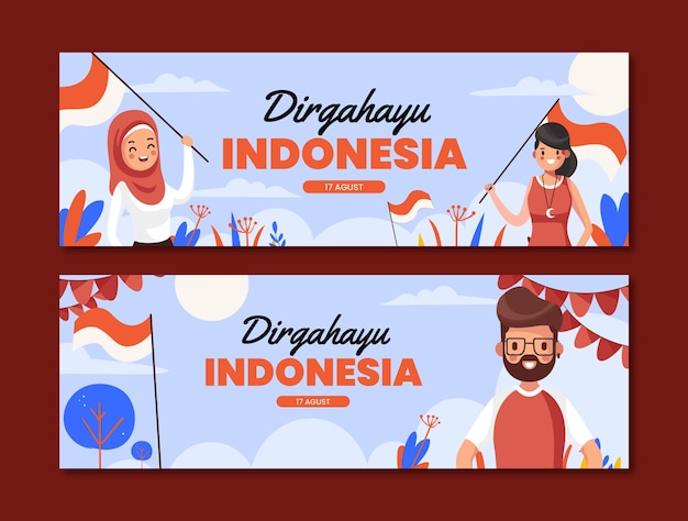 フラットインドネシア独立記念日水平バナーテンプレート