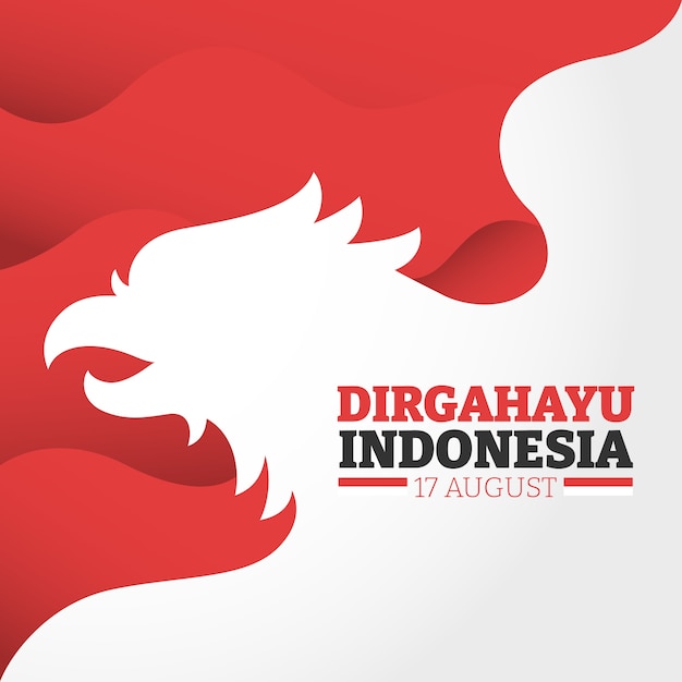 Vettore gratuito illustrazione piana del giorno dell'indipendenza dell'indonesia con la siluetta dell'aquila