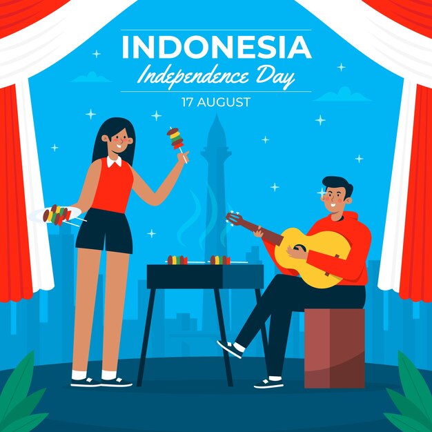 無料ベクター フラットインドネシア独立記念日のイラスト