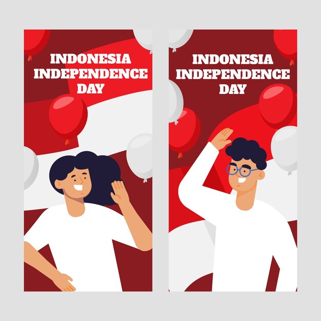 flat indonesia independence day vertical banners set