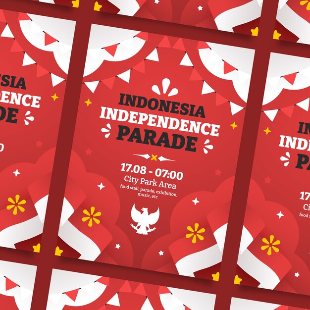 Flat indonesia independence day vertical poster template with eagle