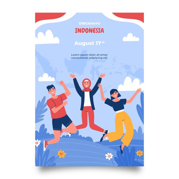 flat indonesia independence day vertical poster template