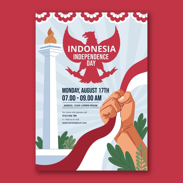 Flat indonesia independence day vertical poster template