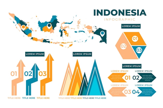 平らなインドネシアの地図のインフォグラフィック