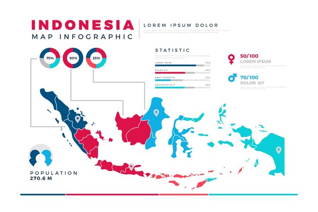 Плоская инфографика карта индонезии