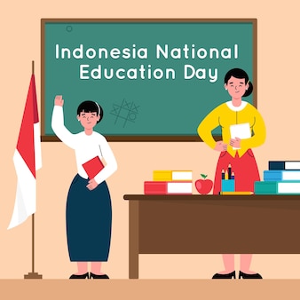 Flat indonesian national education day illustration