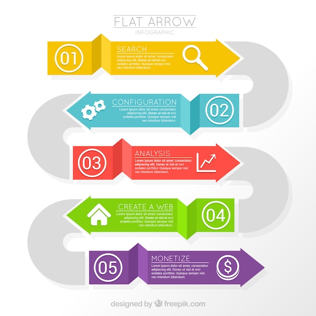 Flat infographic arrows in colors