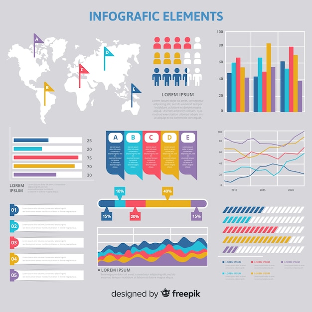 Raccolta di elementi di infografica piatta