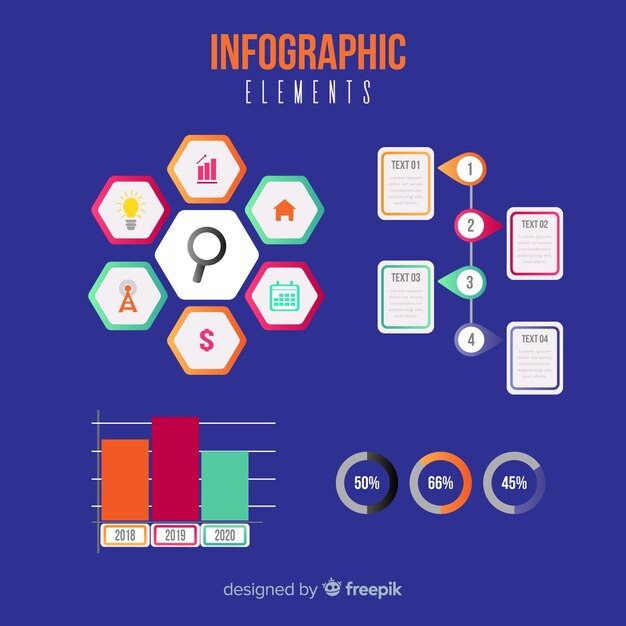 平らなインフォグラフィック要素のコレクション