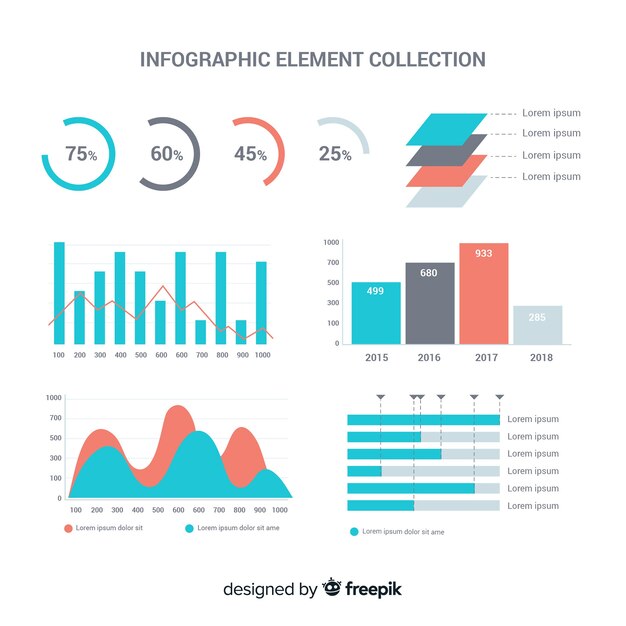平らなインフォグラフィック要素のコレクション