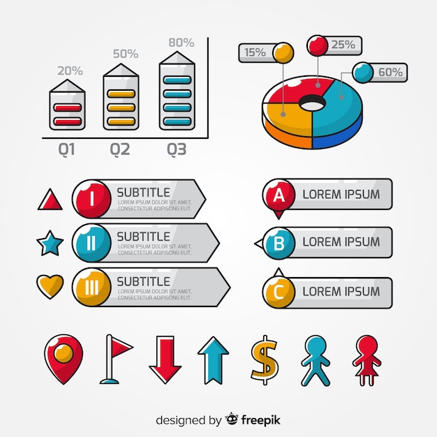 Raccolta di elementi di infografica piatta