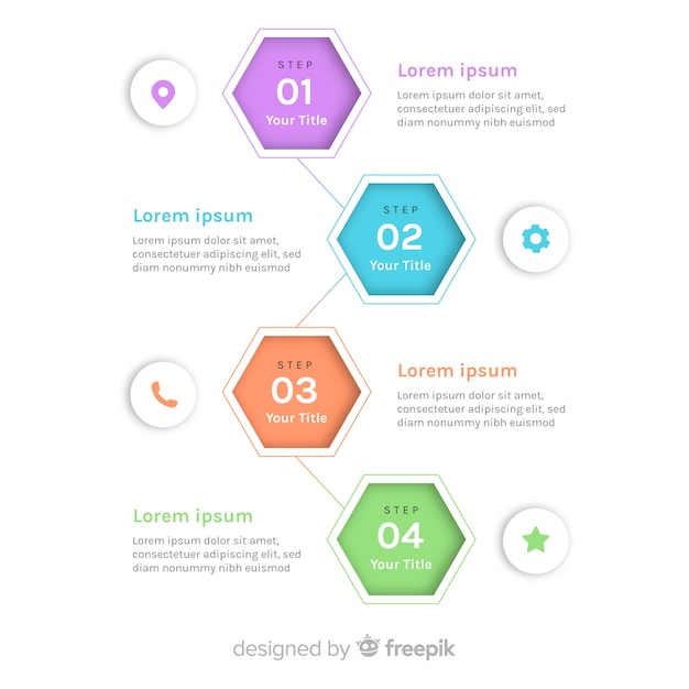 Vettore gratuito modello di passaggi infografica piatta