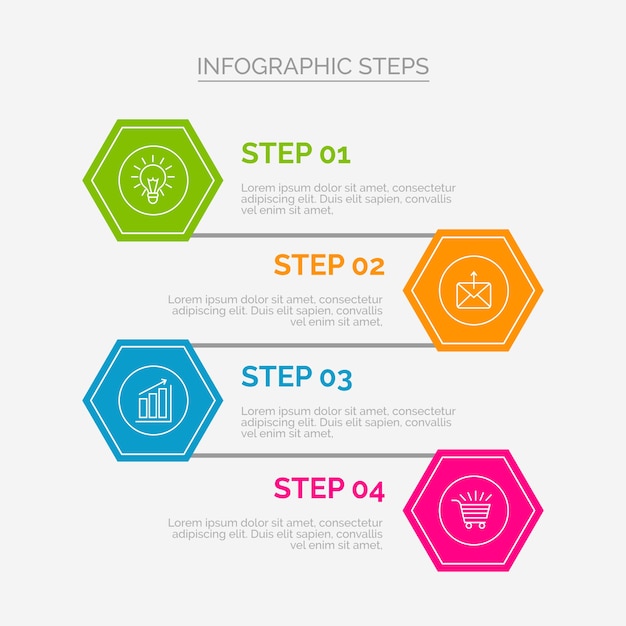 Vettore gratuito passaggi infografici piatti